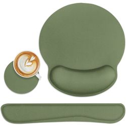 Britimes Green Ergonomic Mouse Pad Set with  Keyboard Wrist Rest and Coaster Mousepad