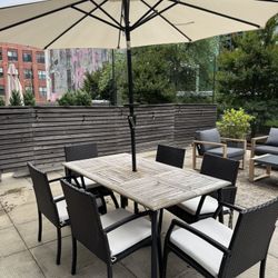 Patio Dining Set Rattan Wicker With Umbrella 