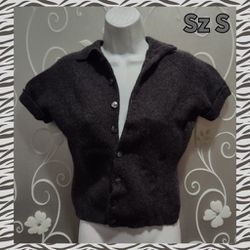 WOMENS GRAY CROPPED CARDIGAN SWEATER SIZE S 
