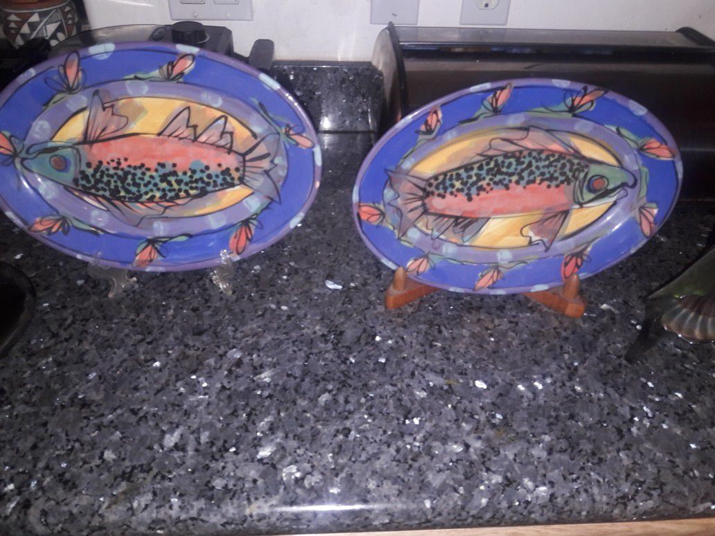 Vintage Art Oval Fish Plate