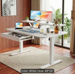 White Electric Standing Desk 48x24 with Drawer