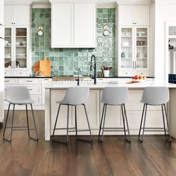 24"H Modern Velvet Bar Stools, Light Grey (Set of 4)