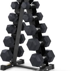 RITFIT 350LB Rubber Hex Dumbbell Set + Rack – Home Gym