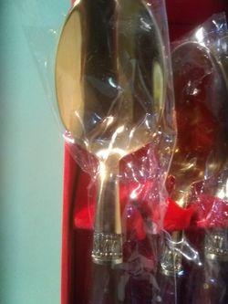 Decorated Wooden and Brass Appetizer Flatware