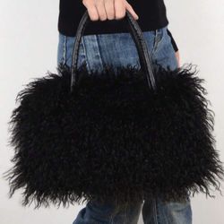 Elegant Black Faux Fur Handbag