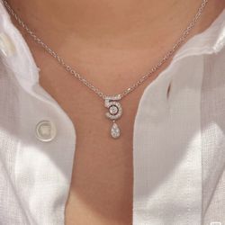 silver Necklace With Simulated Diamond Gift For Weddings 