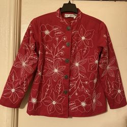 DRAPER’S & Damon’s Women Jacket Embroidered Long Sleeves Bottom Down Pink Color Size M