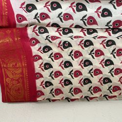 Gently Used Premium Cotton Saree With Hand Made Block Print
