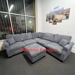 Corduroy sectional sofa with ottoman