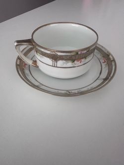 Antique Hand Painted Nippon Cup & Saucer (1911–1921) Gold Trim Floral Japan