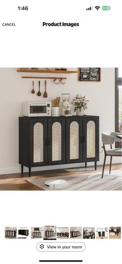 Black Rattan 4-Door Sideboard Cabinet