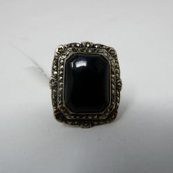 .925 Sterling Silver Ring With Black Stone