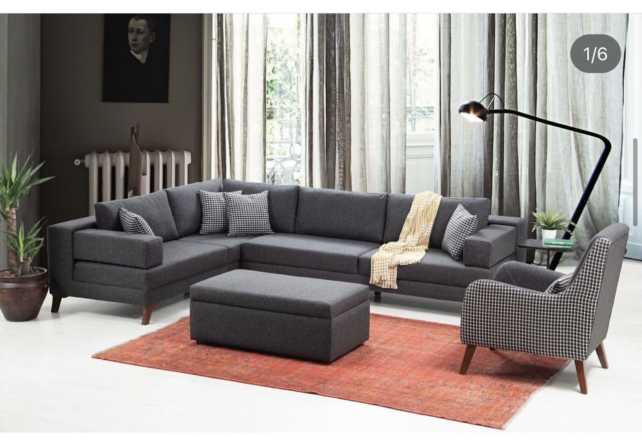 Sectional Sofa And armchair (blue And Brown Color Left)