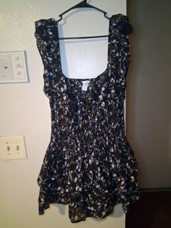 Black Floral Mini Dress with Ruffle Sleeves