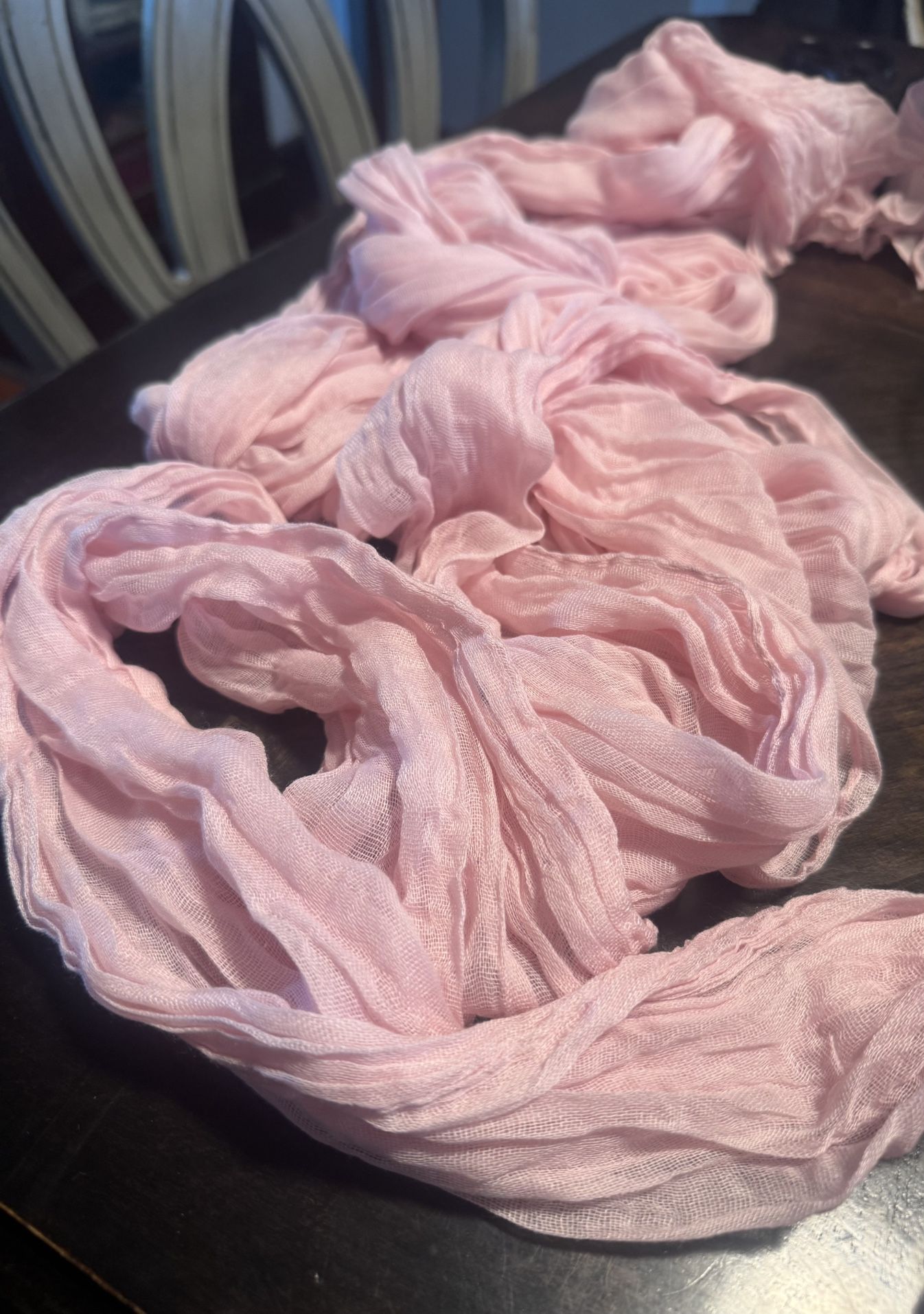 Blush pink Muslin Table Runners And Pink Chair Sashes
