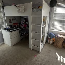 Ikea Bunkbed And Desk With Closet And Shelves