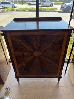 Antique Wood Dresser with Marquetry Inlay
