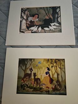 😀Disney Snow Two White Matted Lithograph Prints Set of 2
