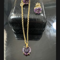 ♔ DEADSTOCK JUICY COUTURE Y2K Purple Heart Earring + Necklace set ♔