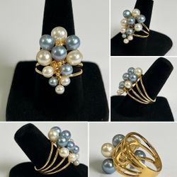 Multi-Pearl Cluster 14K Solid Gold Ring 💛 Size 5 • Vintage Elegance