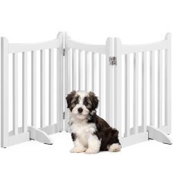 24" H Freestanding Pet Gate for Dogs Wooden Dog Gates for Hallway, Doorway Collapsible Indoor Pet Fence with Support Feet Stair Barrier 3 Panels Fence