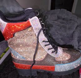 Rhinestone Embellished High-Top Sneaker Boots