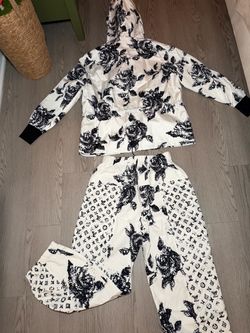 White & Black Floral Monogram Tracksuit Set