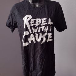 Women's small black T-shirt "rebel with a cause" 
100% cotton

