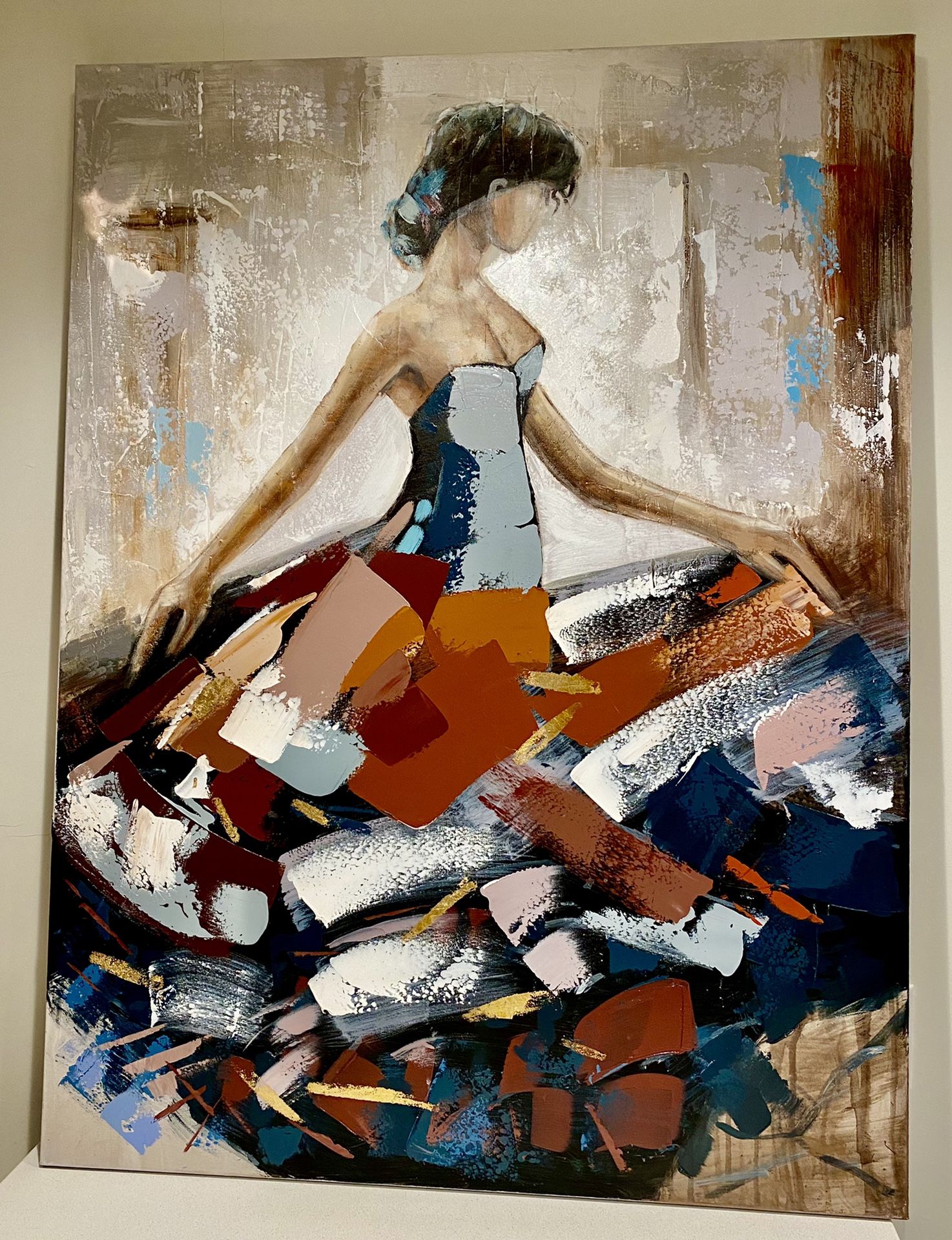 Wall art painting on canvas girl with ballgown 47”x35”