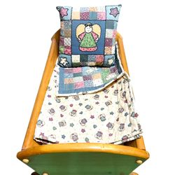 Wooden Cradle 19 ½”x 11 ½” x 9 ½” With bedding (Mattress, Blanket & Pillow) 