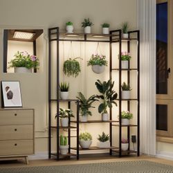 Plant Stand Indoor with Grow Lights 11 Tiered Wood Indoor Plant Shelf 62" Tall Plant Stand Metal Frame for Indoor Plants Multiple Flower Pot Holder, L