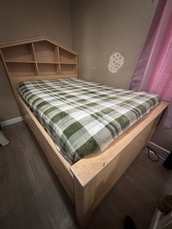 Full Size Bed Frame with Bookcase Headboard