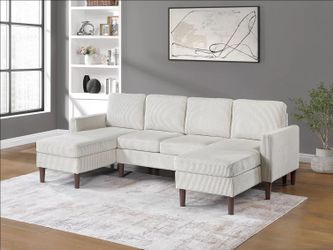 Brand New Beige Corduroy Sectional Sofa
