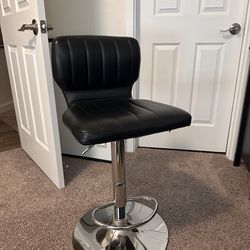 Swivel Adjustable Bar Stools – Black Faux Leather, Modern Style (Set of 2)