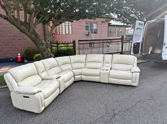 8-Piece White Leather Power Reclining Sectional PLUS Matchin