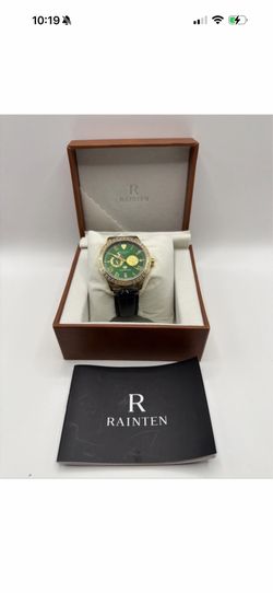 New RAINTEN Automatic Wristwatch Green Gold Dial Diamond Sapphire Crystal