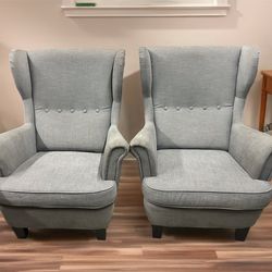 Pair of Gray Wingback Chairs
