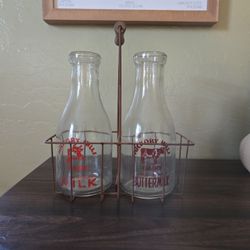 2 Vintage Hickory Hills DAIRY GLASS JARS