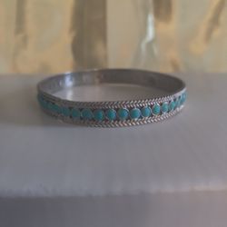 Vintage Mexican Silver Turquoise Bangle Bracelet 