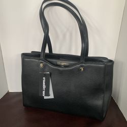 KARL LAGERFELD PARIS Black Tote Leather Satchel Handbag Purse