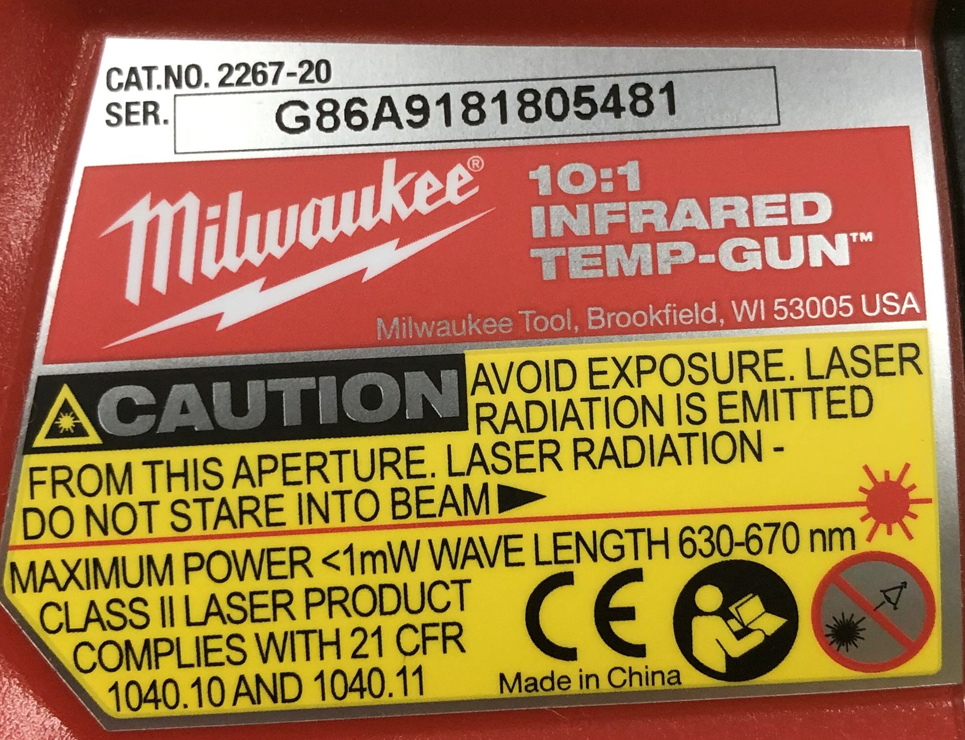 Milwaukee 10:1 Infrared Temp Gun 2267-20