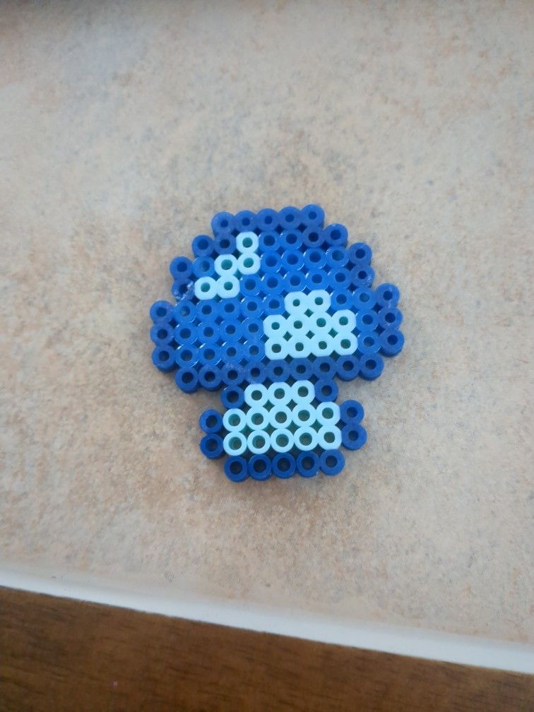 Blue Mushroom Perler Bead