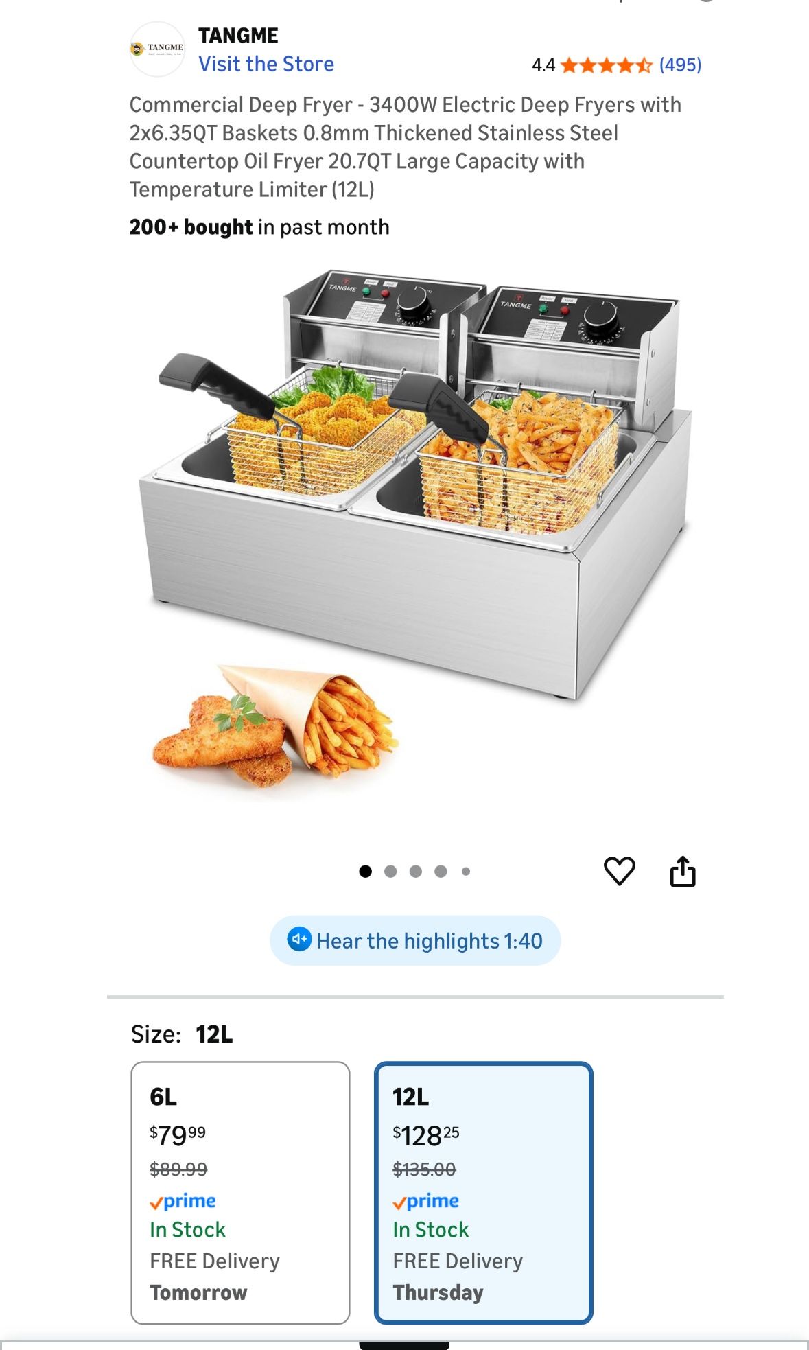 TANGME Commercial Deep Fryer