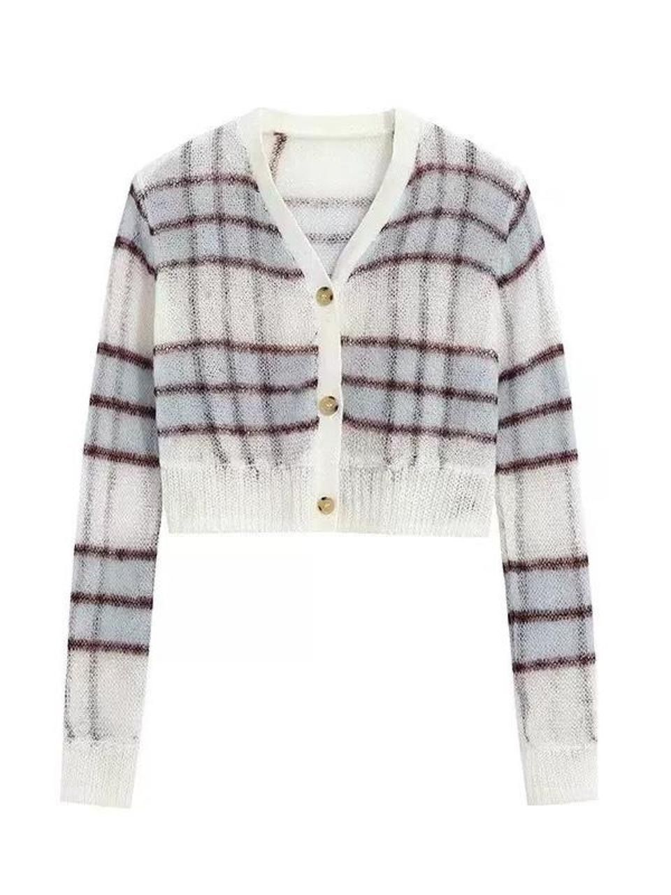 Plaid Knitted Cardigan