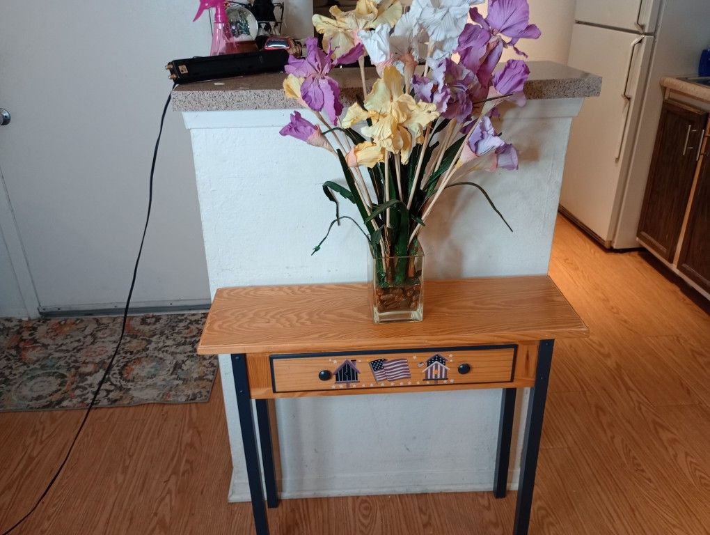 Long Wooden End Table With Middle Drawer 
