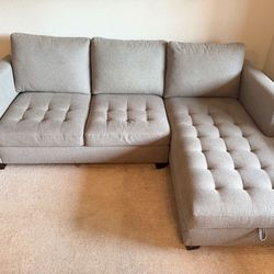 Light Beige Sectional w/ Storage Chaise – Clean – Delivery Available