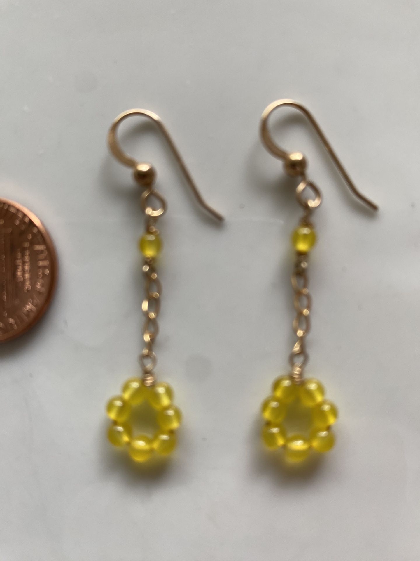 14kt gold filled and yellow quartz  drop dangle earrings. 