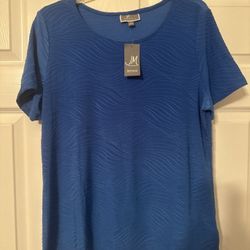 JM Collection Royal Blue Wave Pattern Tee
