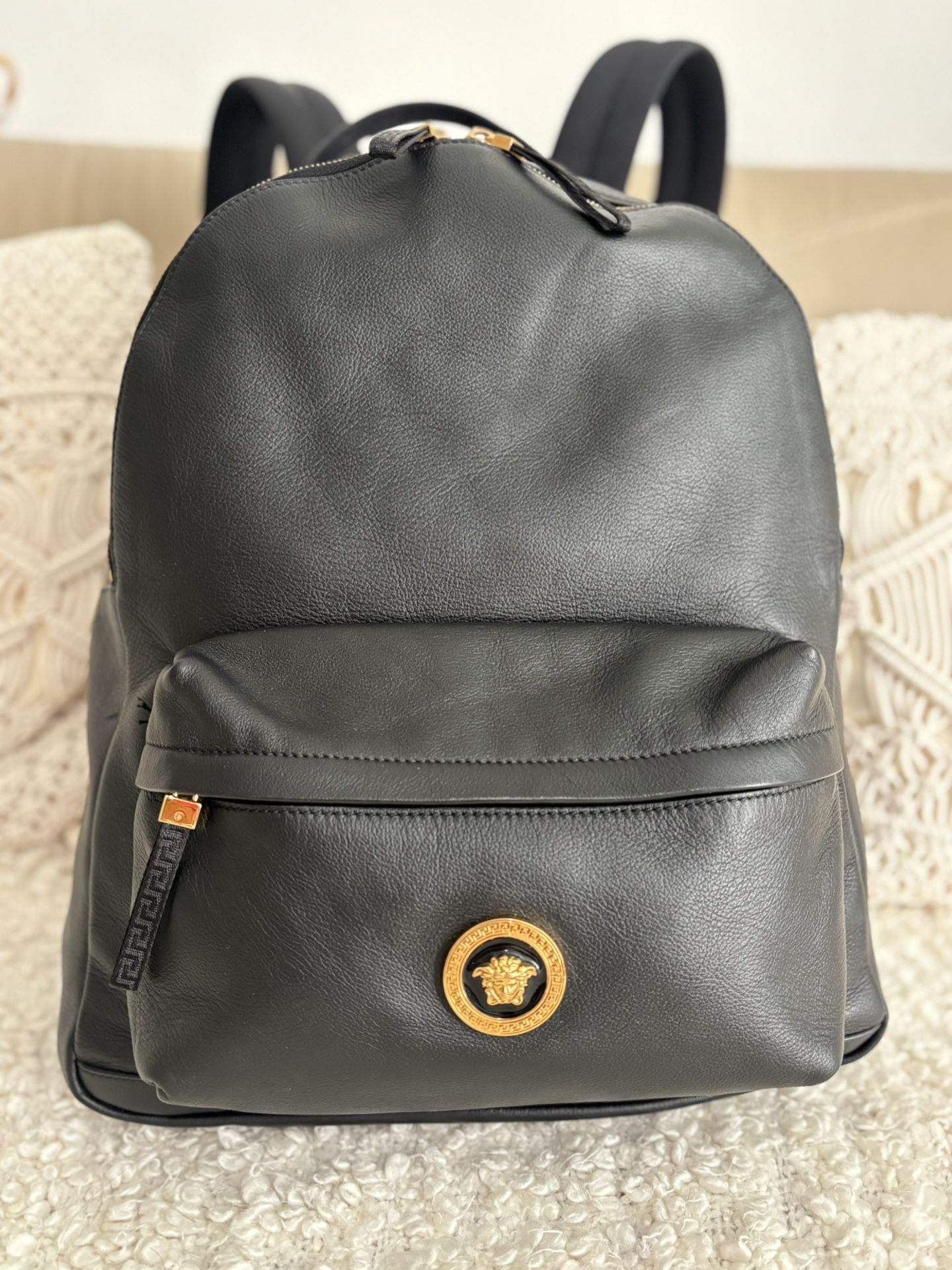 VERSACE Black Leather Backpack Large