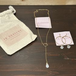 JK Designs small ring w/gemstone earrings & gemstone satellite Lariat necklace.